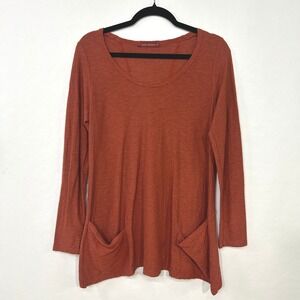 Rust Linen Cotton Tunic Top S‎ Pocket Detail Lagenlook Cottagecore Minimalist
